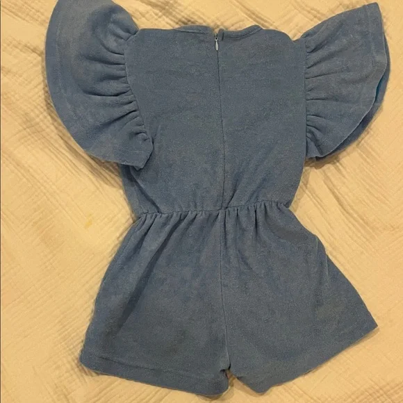 Lola + The Boys Blue Romper with Rainbow Patch - Picture 2 of 3